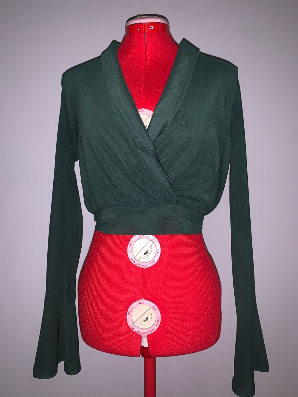 Forever 21 Emerald Green Wrap Crop Top with See-Through Flared Sleeves